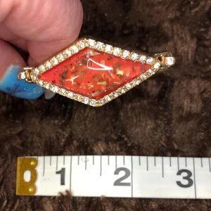 3/$25 NWOT JCP Gold Bracelet Coral Color Diamond Shaped with small Rhinestones